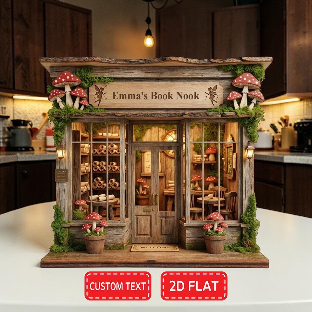 Custom Name Enchanted Forest Library Bookshop Wooden Block, Whimsical Book Lover Gift
