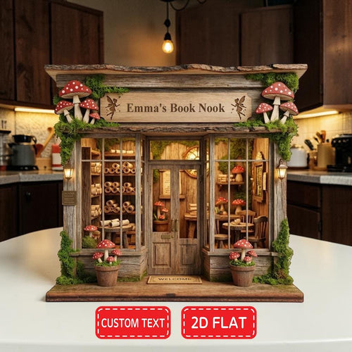 Custom Name Enchanted Forest Library Bookshop Wooden Block, Whimsical Book Lover Gift