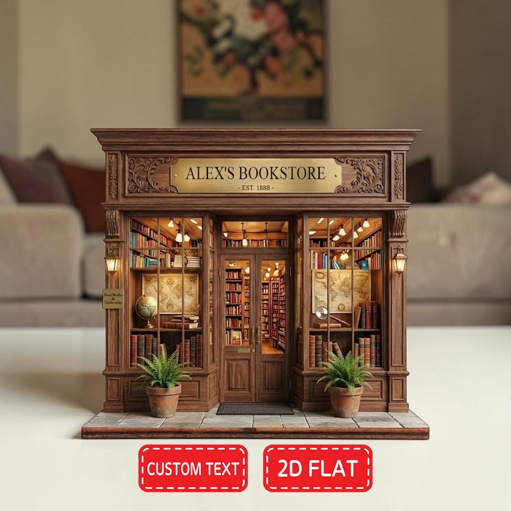 Personalized Bookstore 2D Flat Acrylic / Wooden Block, Gift For Bookworms