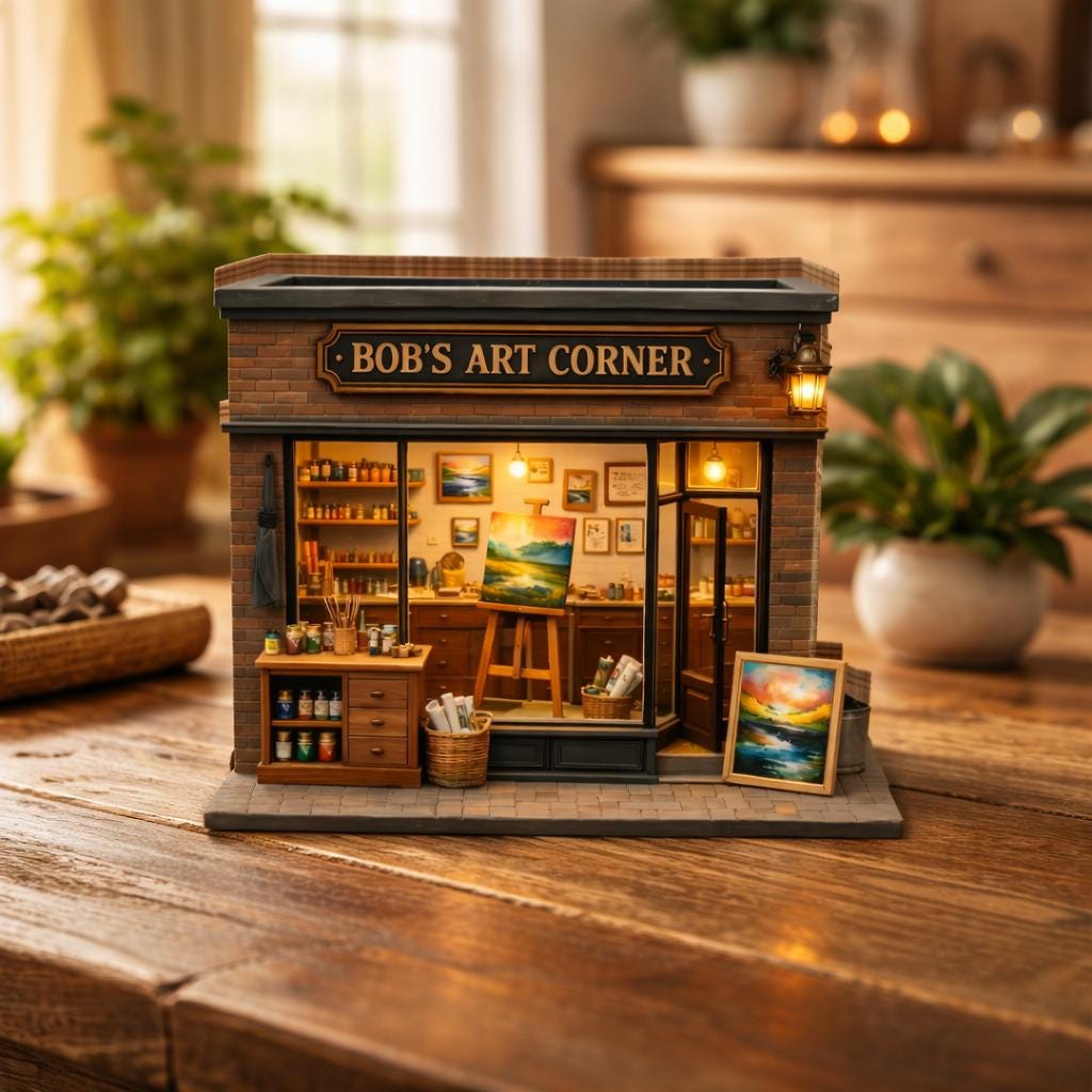 Personalized Art Studio Miniature, Custom Artist Workshop Decor, Mini Art Shop Wooden Block, Creative Studio Gift, Art Corner Decor