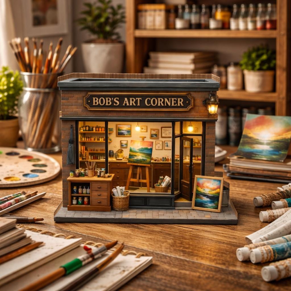 Personalized Art Studio Miniature, Custom Artist Workshop Decor, Mini Art Shop Wooden Block, Creative Studio Gift, Art Corner Decor