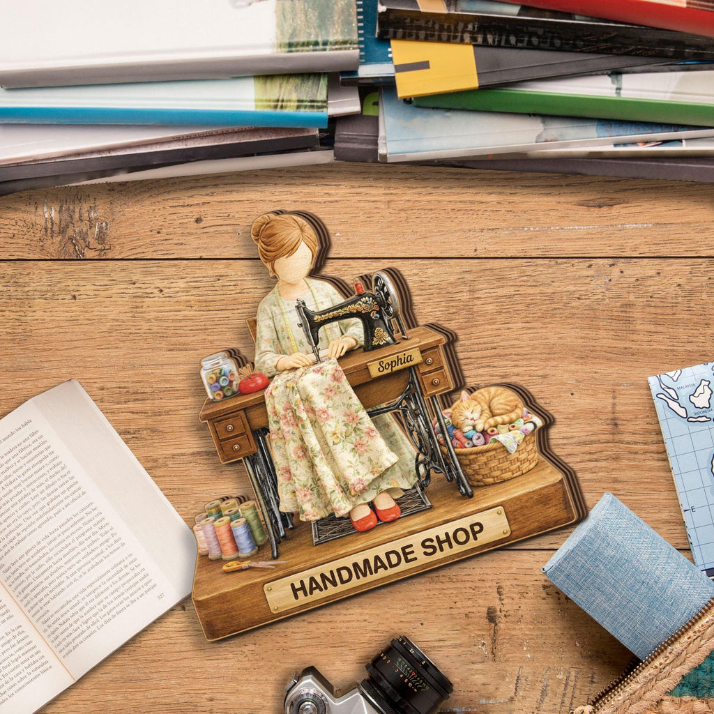 Personalized Sewing Wooden Block Gift, Custom Handmade Shop Decor, Seamstress Gift, Tailor Keepsake, Sewing Machine Decor, Craft Lover Gift