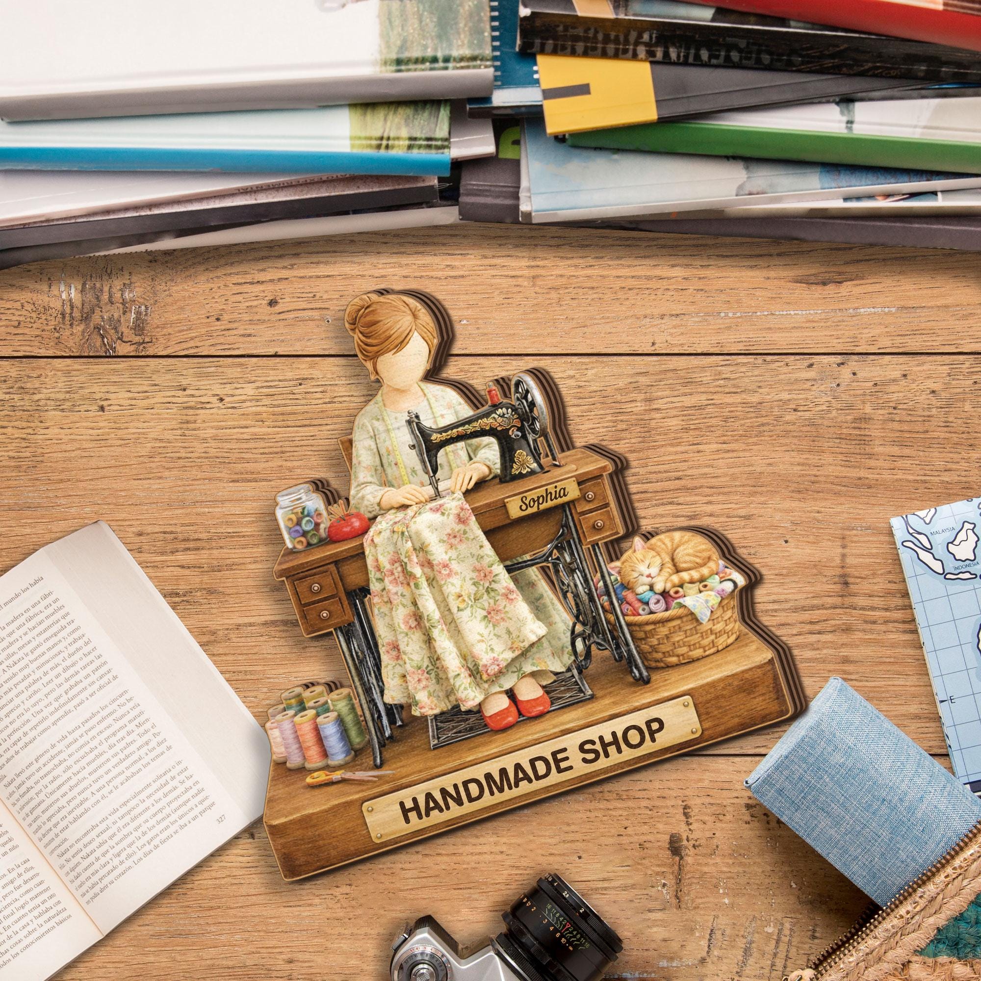 Personalized Sewing Wooden Block Gift, Custom Handmade Shop Decor, Seamstress Gift, Tailor Keepsake, Sewing Machine Decor, Craft Lover Gift