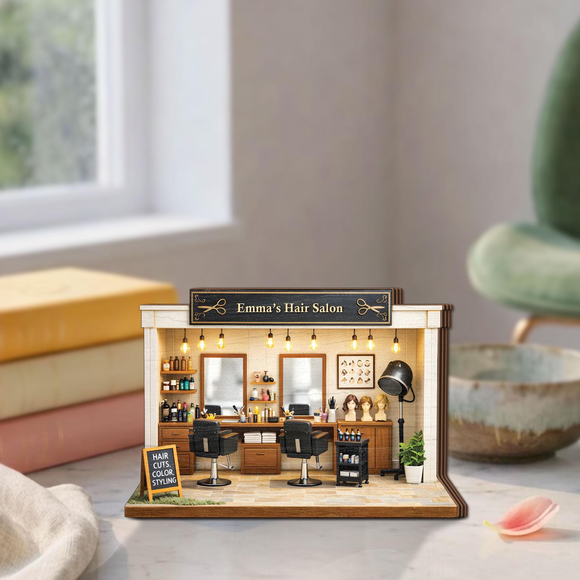 Personalized Hair Salon Wooden Block, Custom Beauty Shop Decor, Hair Stylist Gift, Custom Salon Owner Plaque, Mini Salon Shelf Sitter Decor
