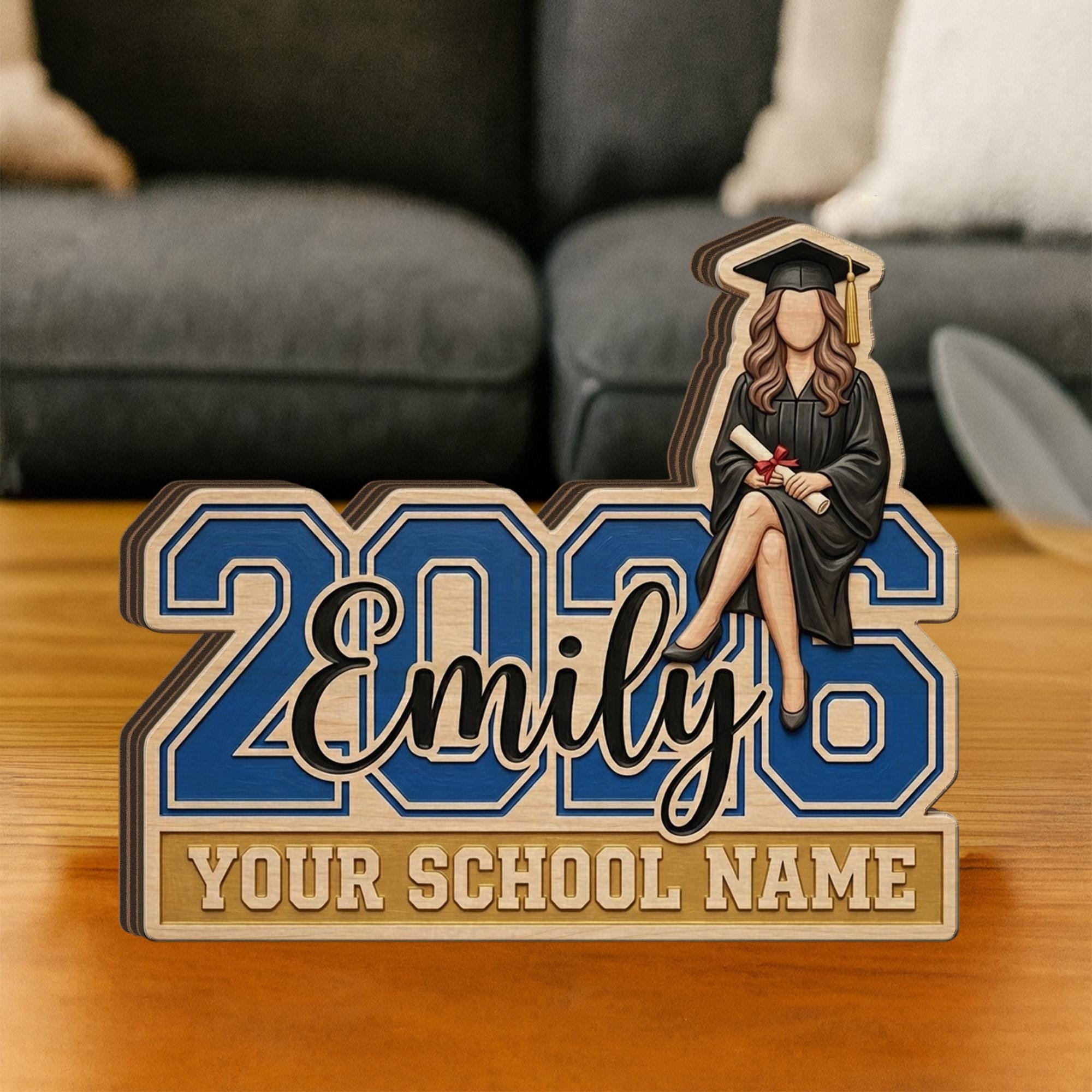 Personalized Graduation Wooden Block: Custom 2026 Desk Sign, Student Name, School Decor