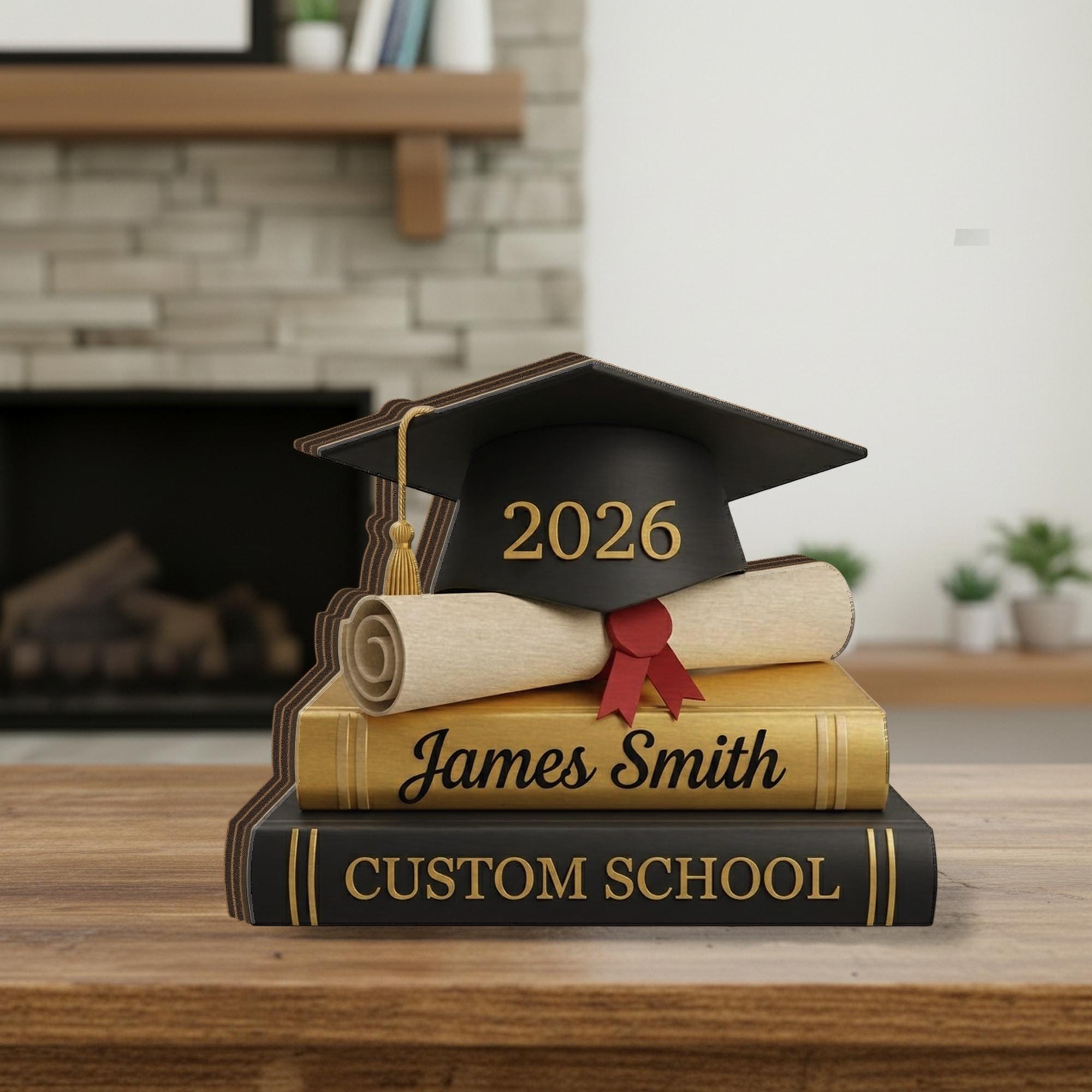 Personalized Wooden Graduation Block, Name Diploma Cap Display, Class Year Desk Decor
