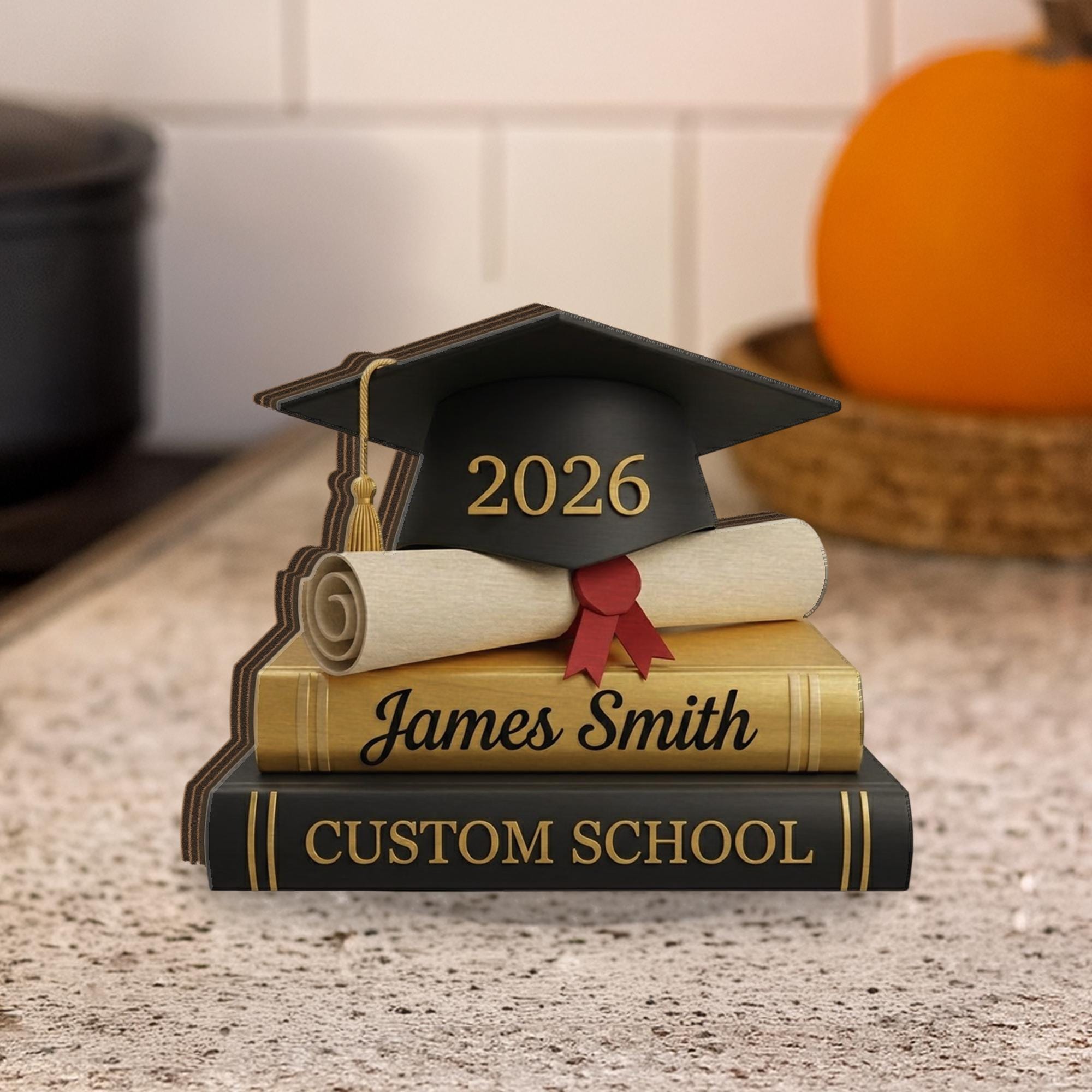 Personalized Wooden Graduation Block, Name Diploma Cap Display, Class Year Desk Decor