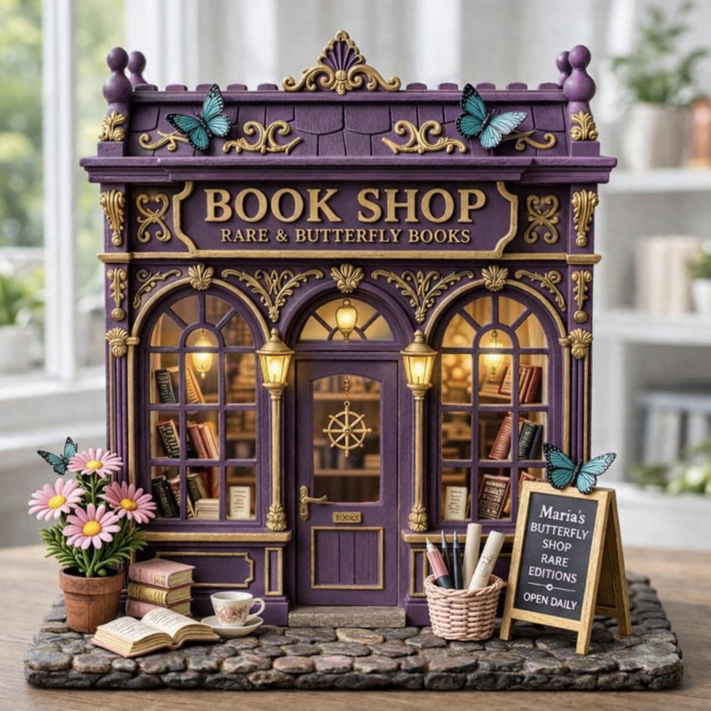 Fantasy Miniature Bookshop Wooden Block, Bookstore Bookshelf Decor, Personalized Book Nook Reading Conner, Book Lovers Gift,