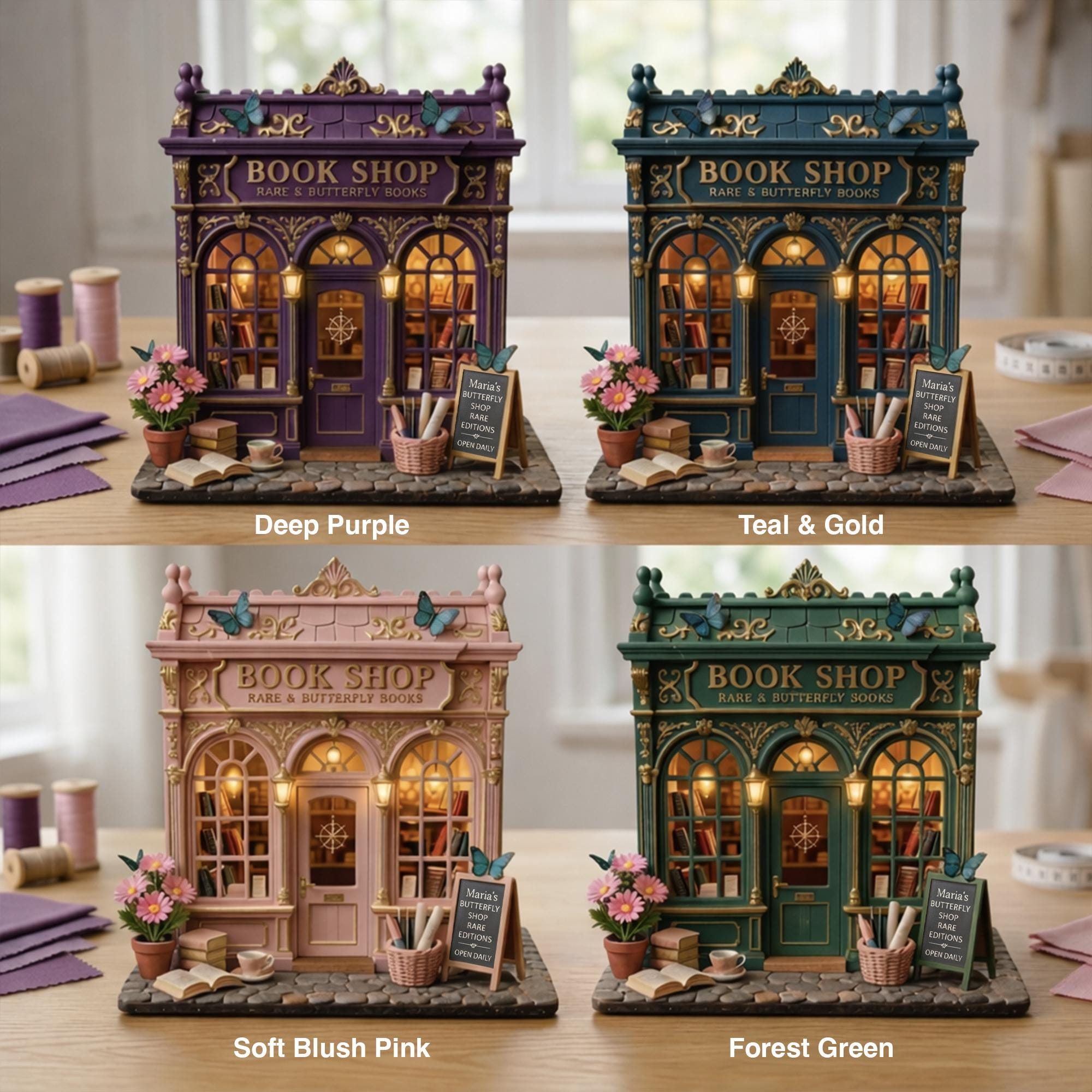 Fantasy Miniature Bookshop Wooden Block, Bookstore Bookshelf Decor, Personalized Book Nook Reading Conner, Book Lovers Gift,