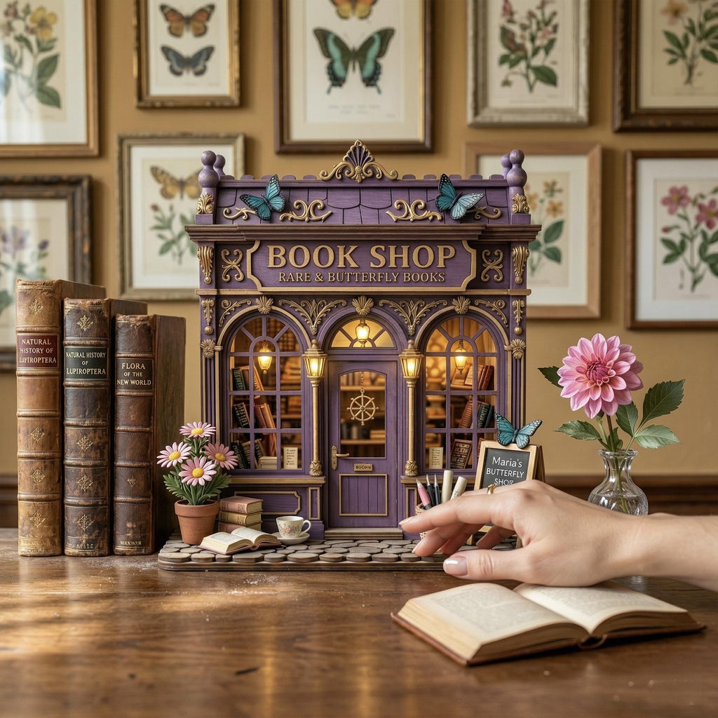 Fantasy Miniature Bookshop Wooden Block, Bookstore Bookshelf Decor, Personalized Book Nook Reading Conner, Book Lovers Gift,