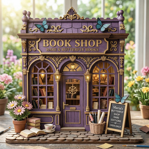 Fantasy Miniature Bookshop Wooden Block, Bookstore Bookshelf Decor, Personalized Book Nook Reading Conner, Book Lovers Gift,