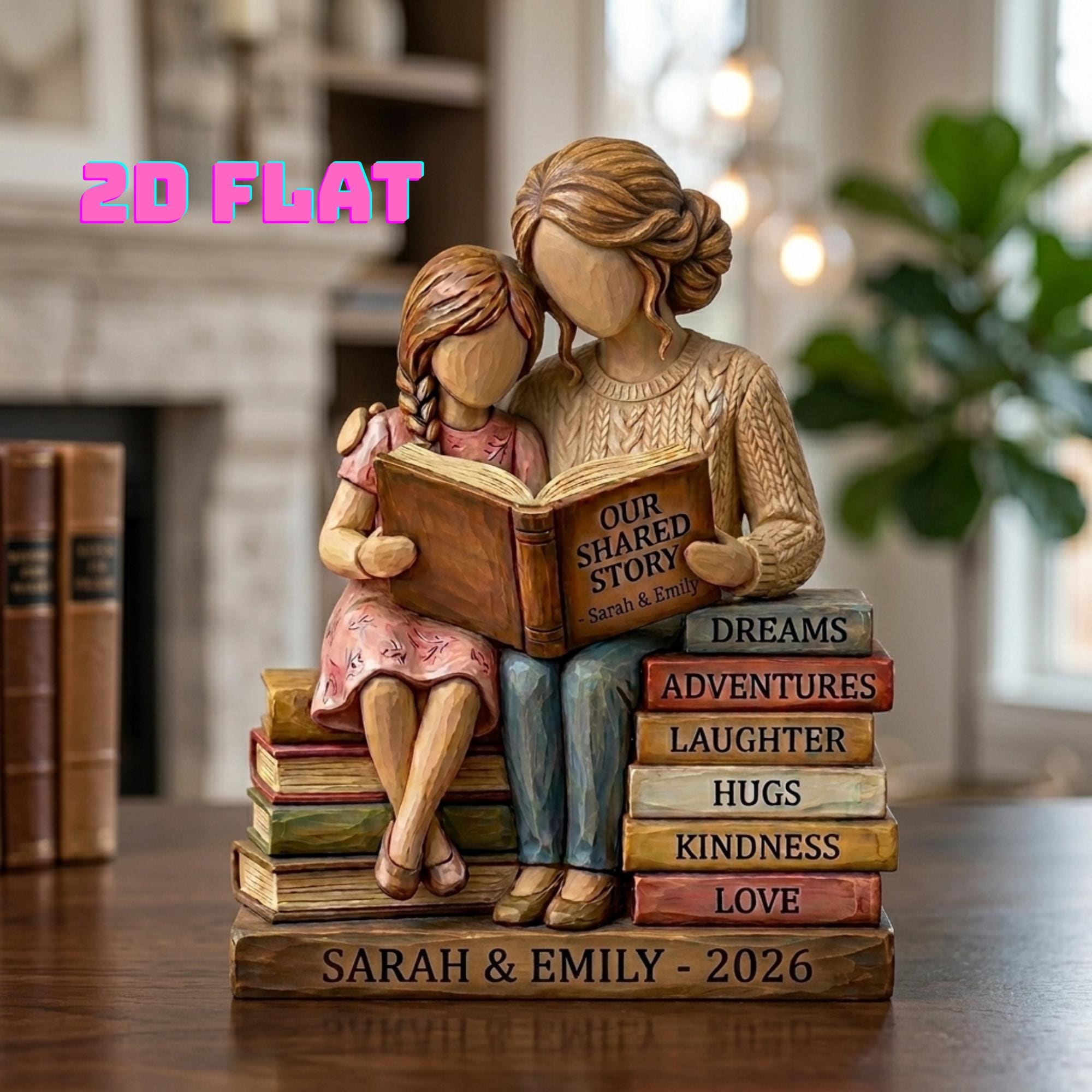 Personalized Mother and Child Wooden Block, Mother's Day Gift for Mom, Custom Reading Keepsake, Book Lover Mom Decor