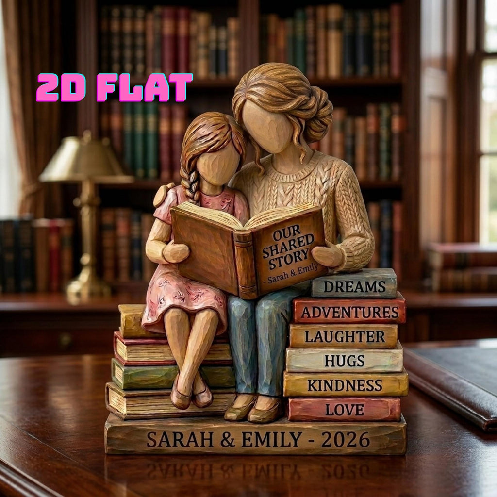 Personalized Mother and Child Wooden Block, Mother's Day Gift for Mom, Custom Reading Keepsake, Book Lover Mom Decor