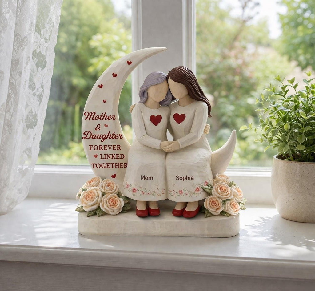 Personalized Mother Daughter Wooden Block, Custom Name Keepsake Decor, Custom Mom Daughter Figurine Name Sign, Mother's Day Gift For Her