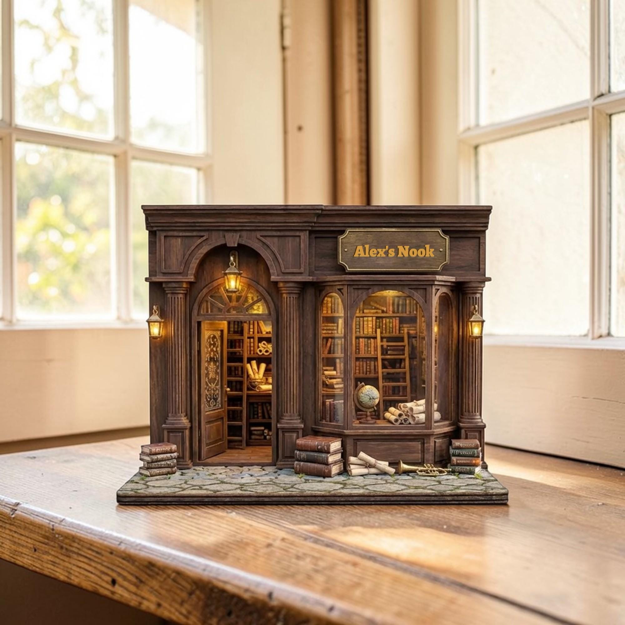 Custom Name Bookstore Nook Wooden Block - Vintage Library Table Decor- Bookshelf Decor Gift