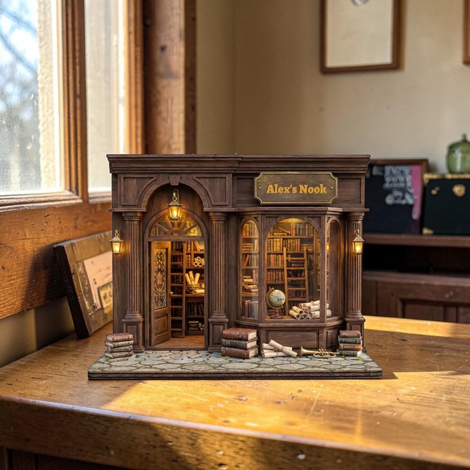 Custom Name Bookstore Nook Wooden Block - Vintage Library Table Decor- Bookshelf Decor Gift