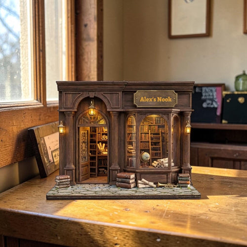 Custom Name Bookstore Nook Wooden Block - Vintage Library Table Decor- Bookshelf Decor Gift