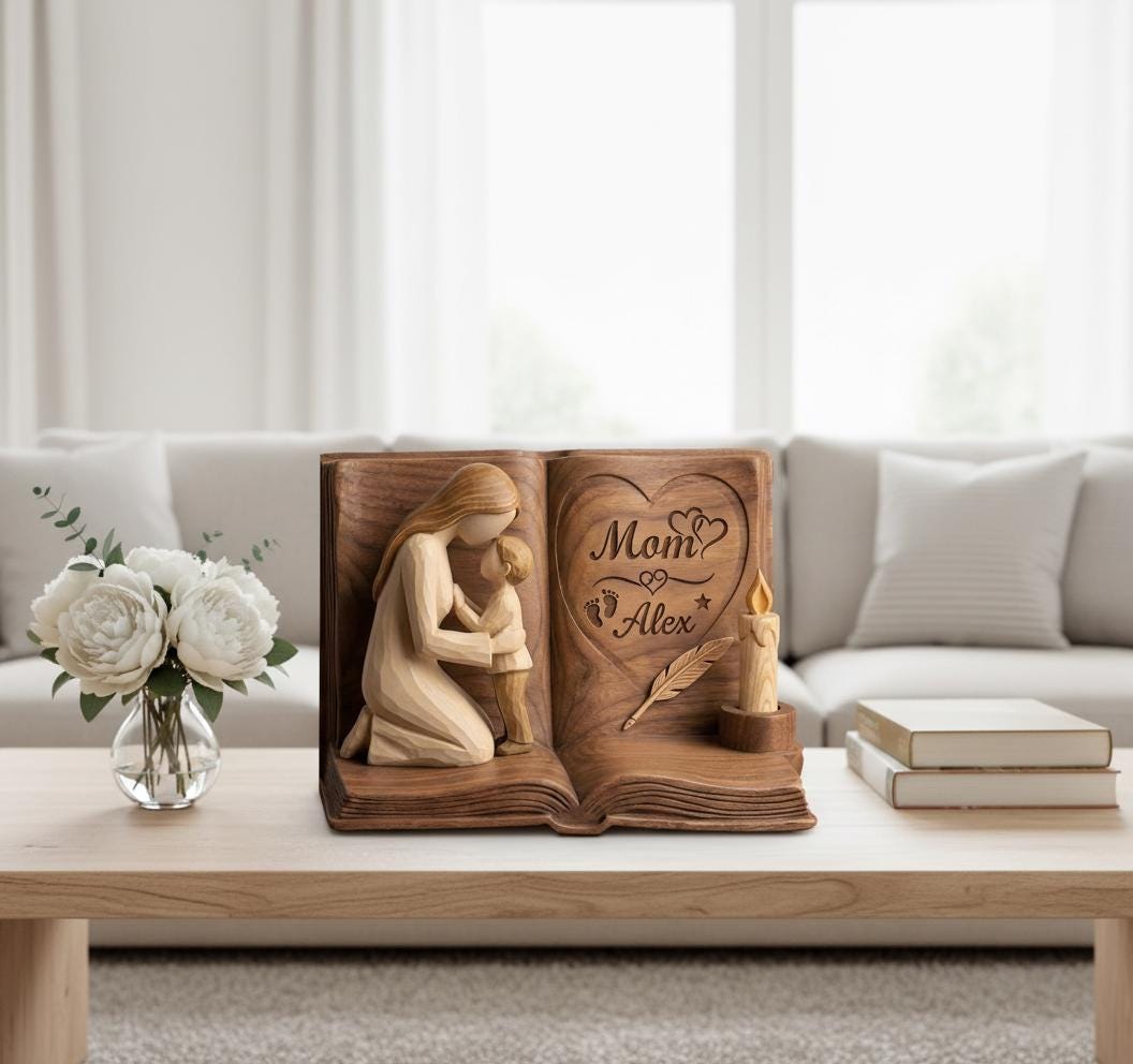 Personalized Mom And Daughter Wooden Block, Mother And Son Gift, Custom Name Family Keepsake Decor, Mom Gift, Mothers Day Gift