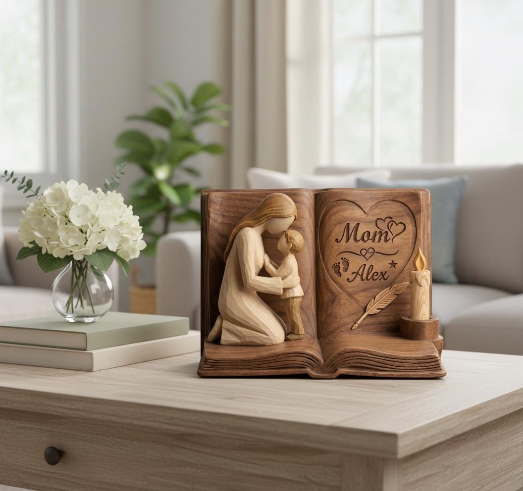 Personalized Mom And Daughter Wooden Block, Mother And Son Gift, Custom Name Family Keepsake Decor, Mom Gift, Mothers Day Gift