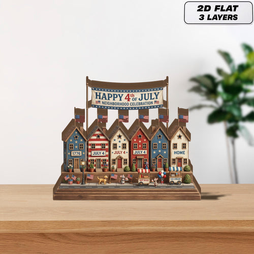 4th of July Village Display Wooden Block, 250th Anniversary Americana Home Decor, Independence Day Shelf Sign