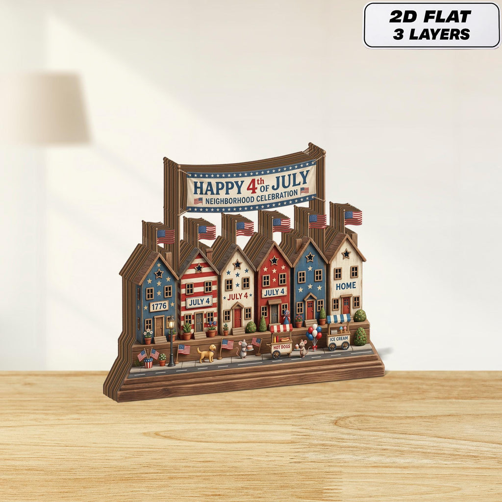 4th of July Village Display Wooden Block, 250th Anniversary Americana Home Decor, Independence Day Shelf Sign