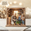 Fathers Day 2D FLAT Wooden Block Gift, Grandpa with Kids Workshop Scene,Personalized Family Keepsake,Custom Name Wood Decor,Gift for Grandpa