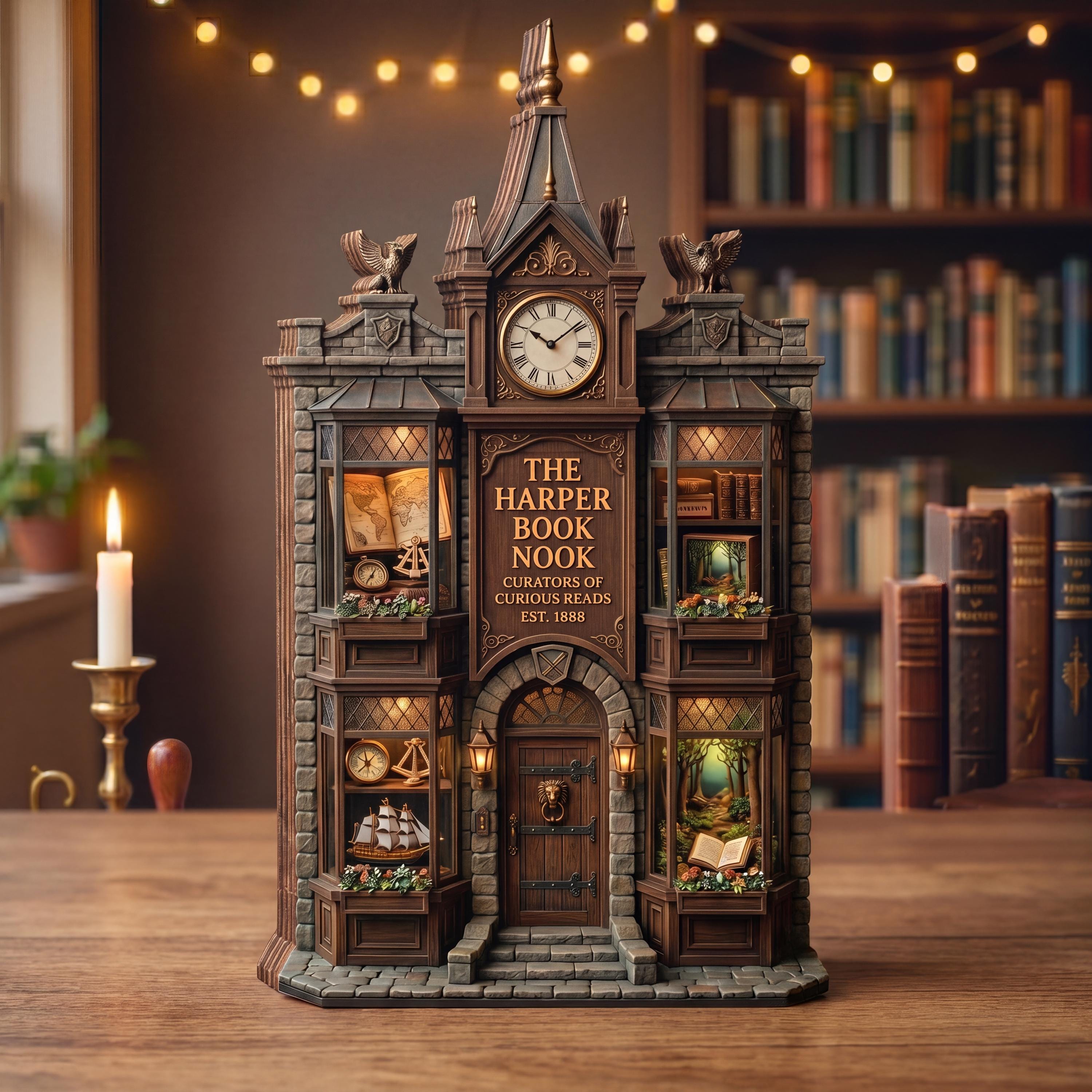 Personalized Bookshop Wooden Block Decor, Custom Book Nook Shelf Sitter, Miniature Library Gift, Cozy Reading Room Plaque Art Decor for Home