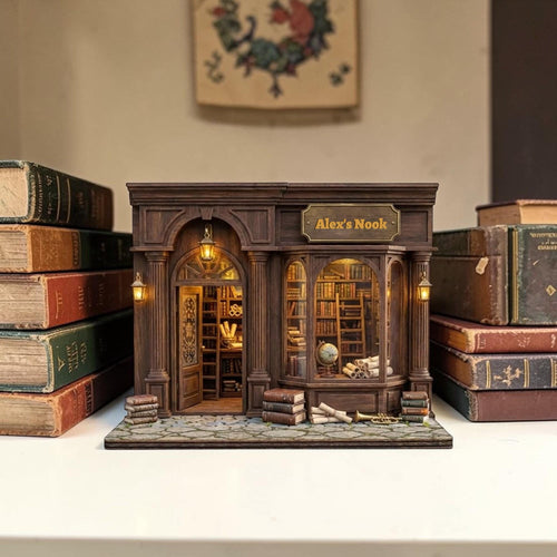 Custom Name Bookstore Nook Wooden Block - Vintage Library Table Decor- Bookshelf Decor Gift