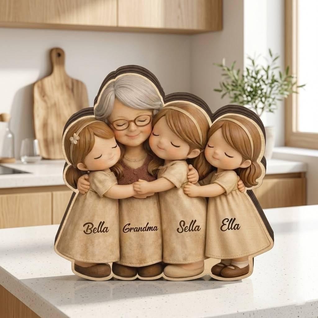 Personalized Grandma Wooden Block, Custom Family Name Wood Blocks, Home Block Wooden Decor, Generational Gift