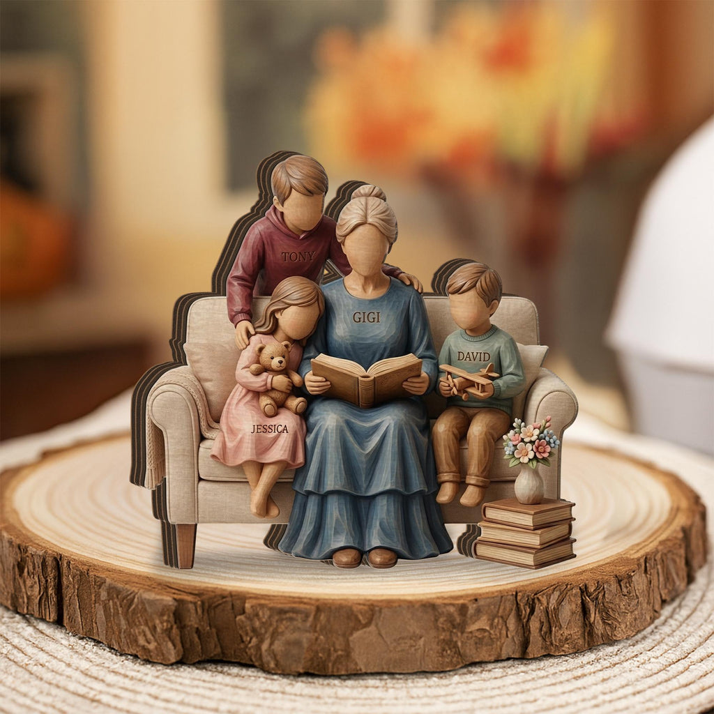 Personalized Wooden Block: Custom Family Name Reading Scene Flat Wood Desk Art