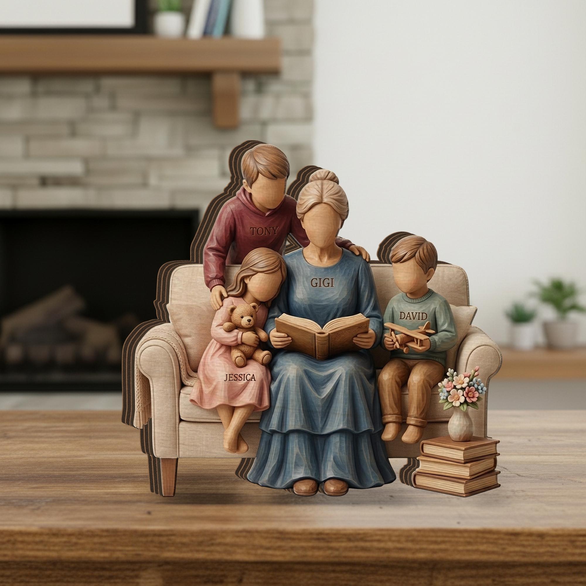 Personalized Wooden Block: Custom Family Name Reading Scene Flat Wood Desk Art