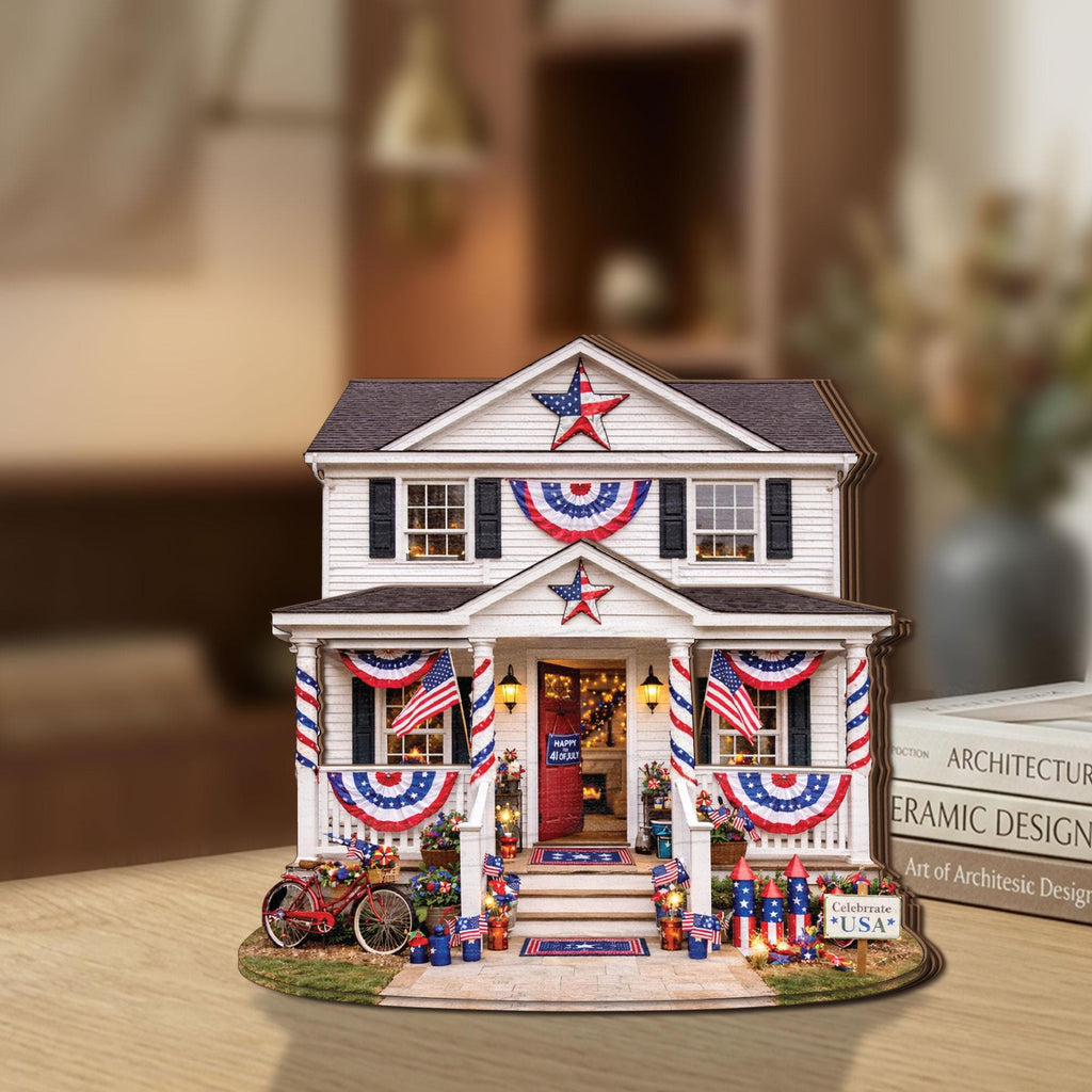 4th of July Wooden Block Decor, Patriotic USA House Sign, Independence Day Home Decor, American Flag Farmhouse Tabletop Decor
