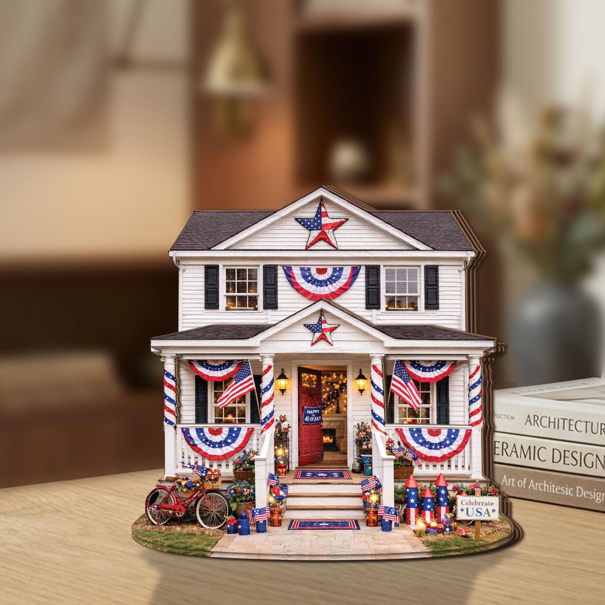 4th of July Wooden Block Decor, Patriotic USA House Sign, Independence Day Home Decor, American Flag Farmhouse Tabletop Decor