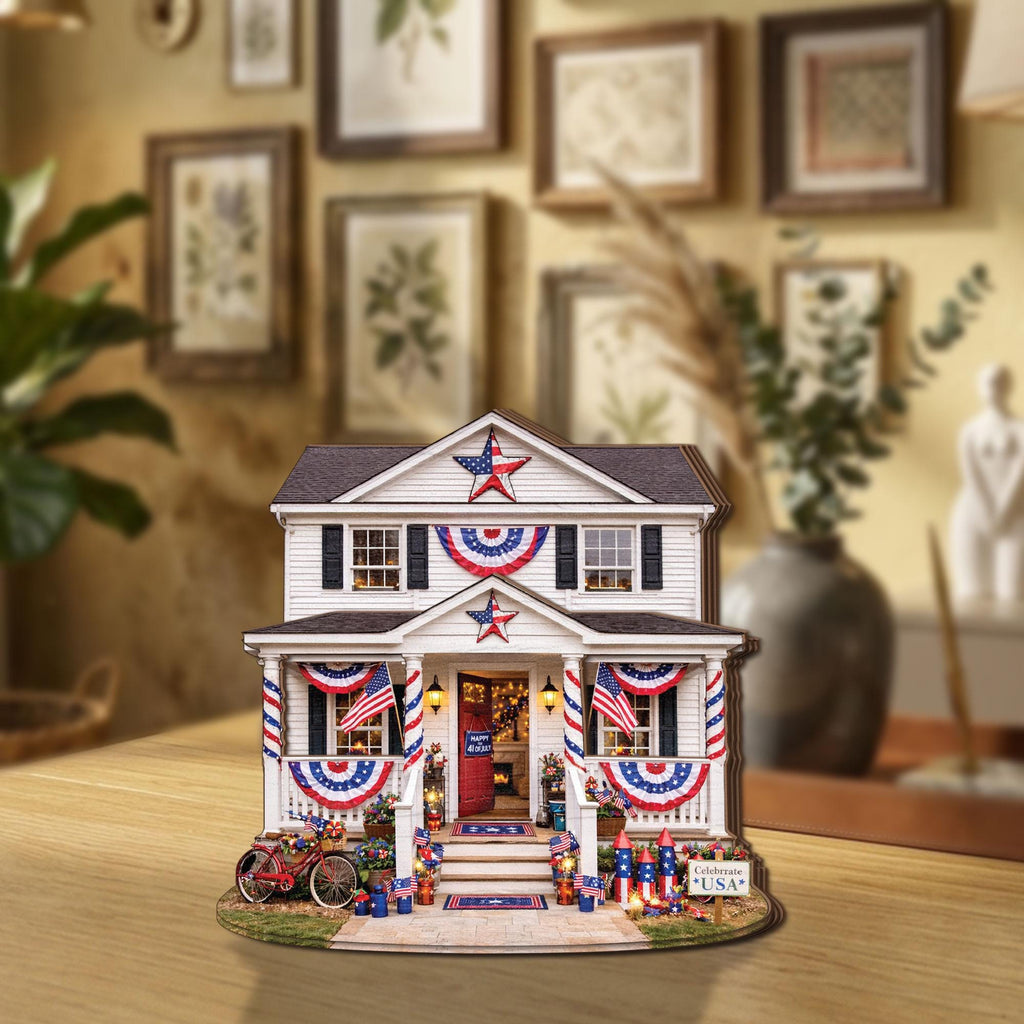 4th of July Wooden Block Decor, Patriotic USA House Sign, Independence Day Home Decor, American Flag Farmhouse Tabletop Decor