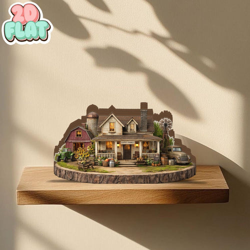Custom Wood Block Farmhouse Scene, Personalized Family Farm Sign, Rustic Miniature House Decor