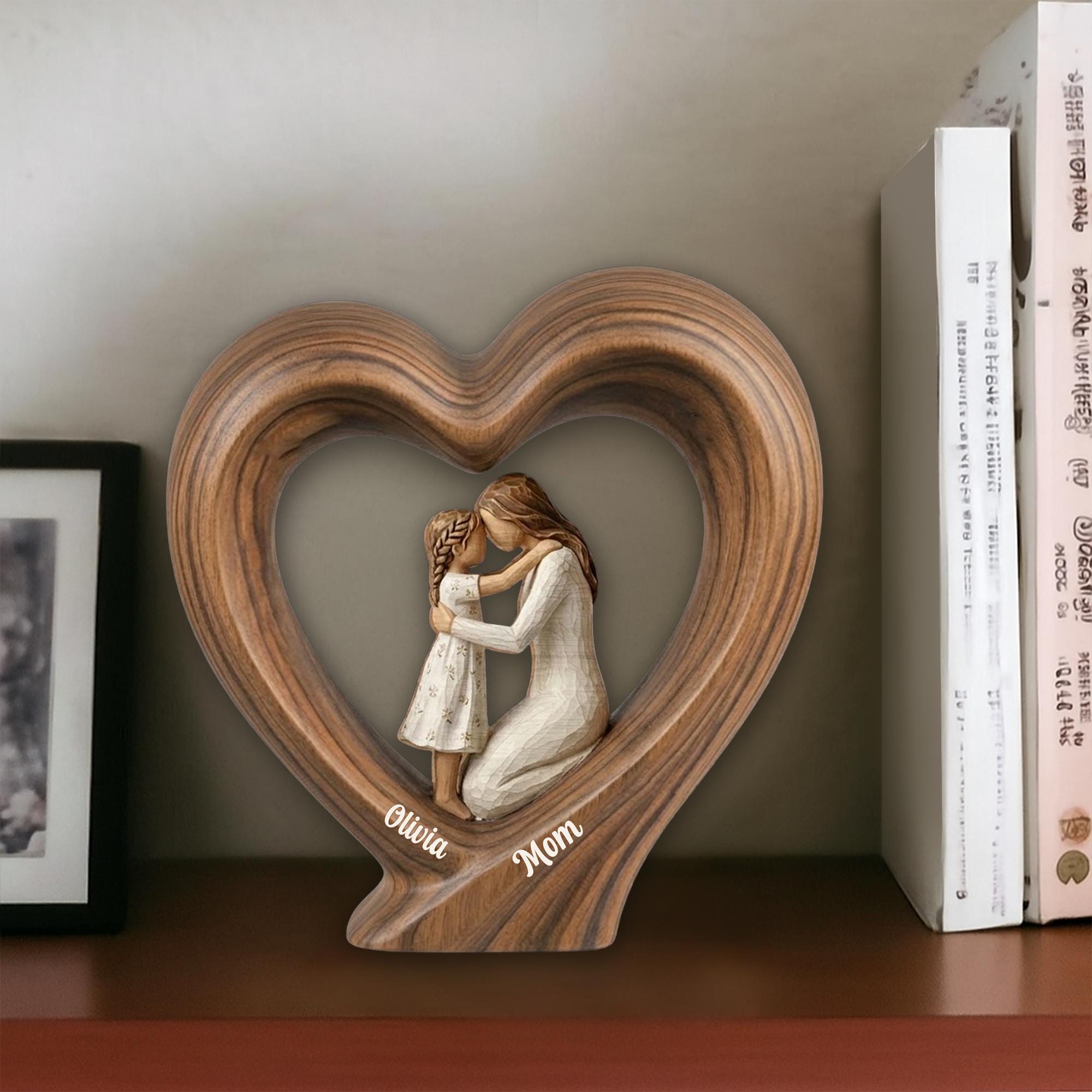 Personalized Mom And Daughter Wooden Heart Block, Mother And Son Gift, Custom Name Family Keepsake Decor, Mom Gift, Mothers Day Gift