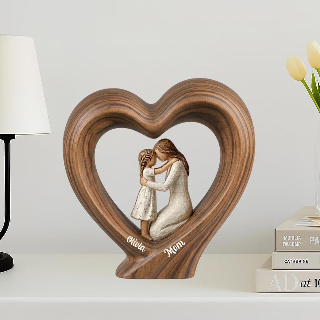 Personalized Mom And Daughter Wooden Heart Block, Mother And Son Gift, Custom Name Family Keepsake Decor, Mom Gift, Mothers Day Gift