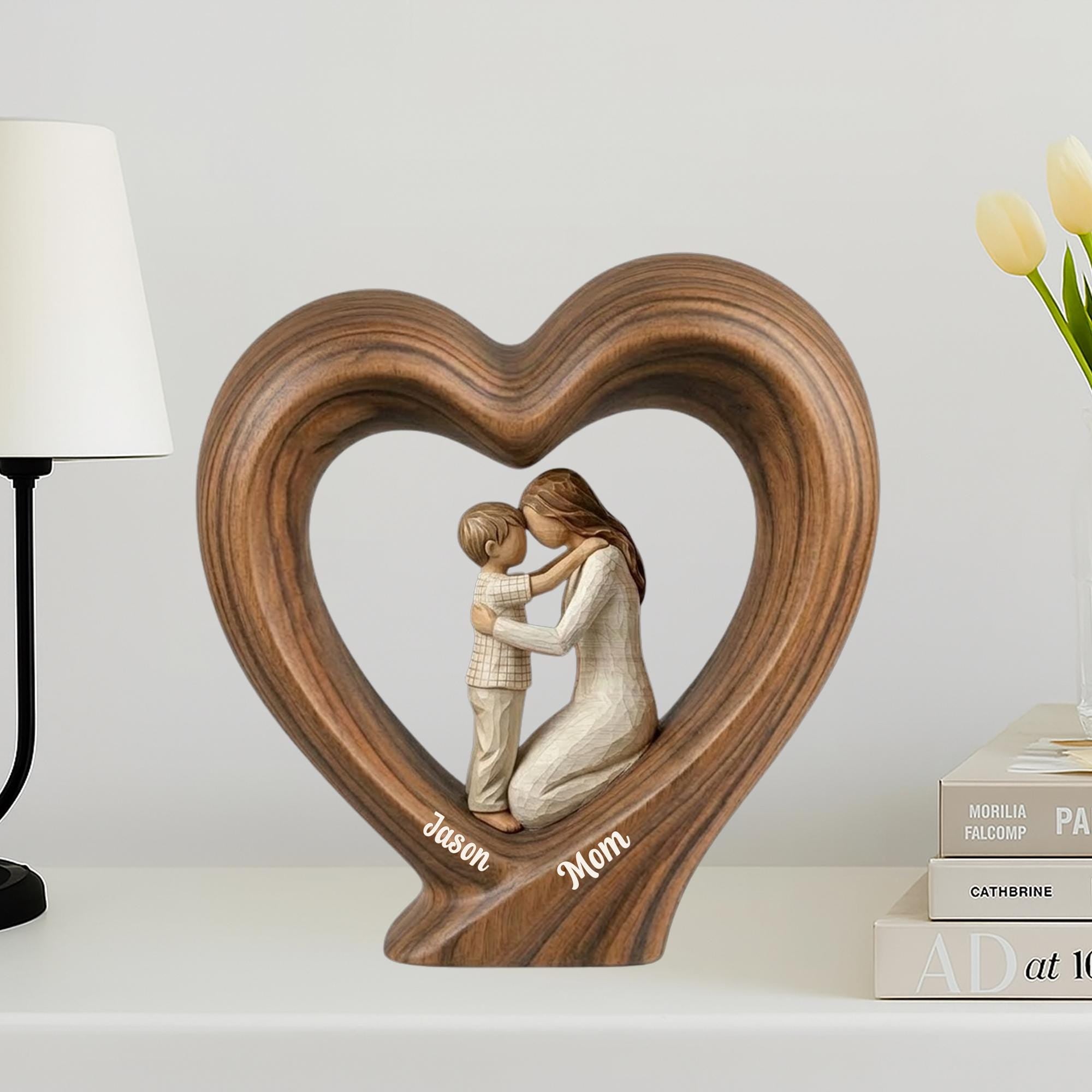 Personalized Mom And Daughter Wooden Heart Block, Mother And Son Gift, Custom Name Family Keepsake Decor, Mom Gift, Mothers Day Gift