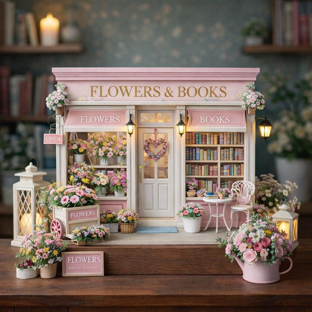 Personalized Flowers and Books Wooden Block, Bookshop Floral Decor, Personalized Mini Store Block, Book Lover Gift, Cozy Cottage Decor