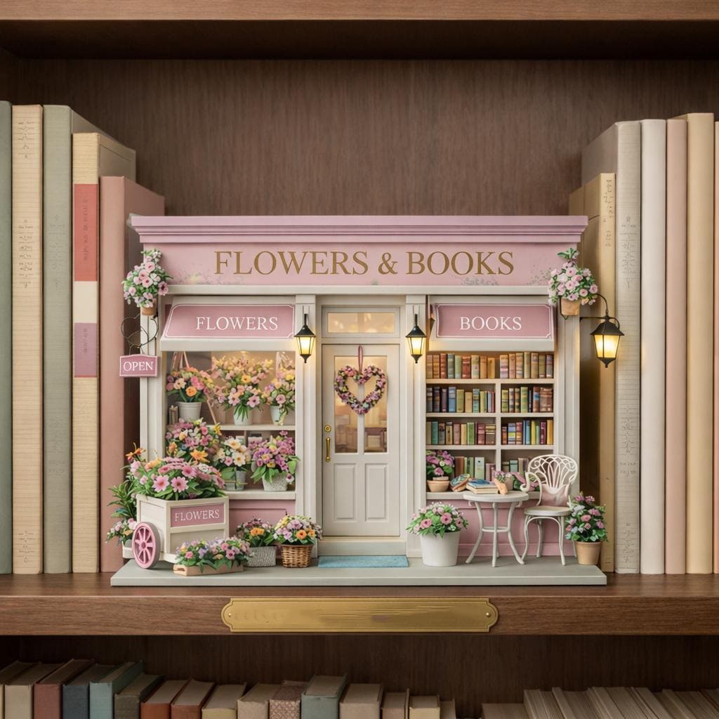 Personalized Flowers and Books Wooden Block, Bookshop Floral Decor, Personalized Mini Store Block, Book Lover Gift, Cozy Cottage Decor