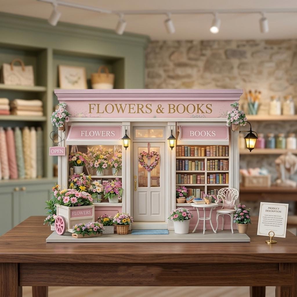 Personalized Flowers and Books Wooden Block, Bookshop Floral Decor, Personalized Mini Store Block, Book Lover Gift, Cozy Cottage Decor