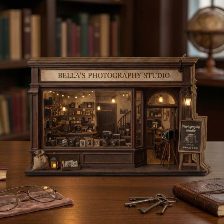 Photography Studio Miniature Wooden Block, Vintage Camera Shop Decor, Personalized Studio Gift, Photographer Desk Display