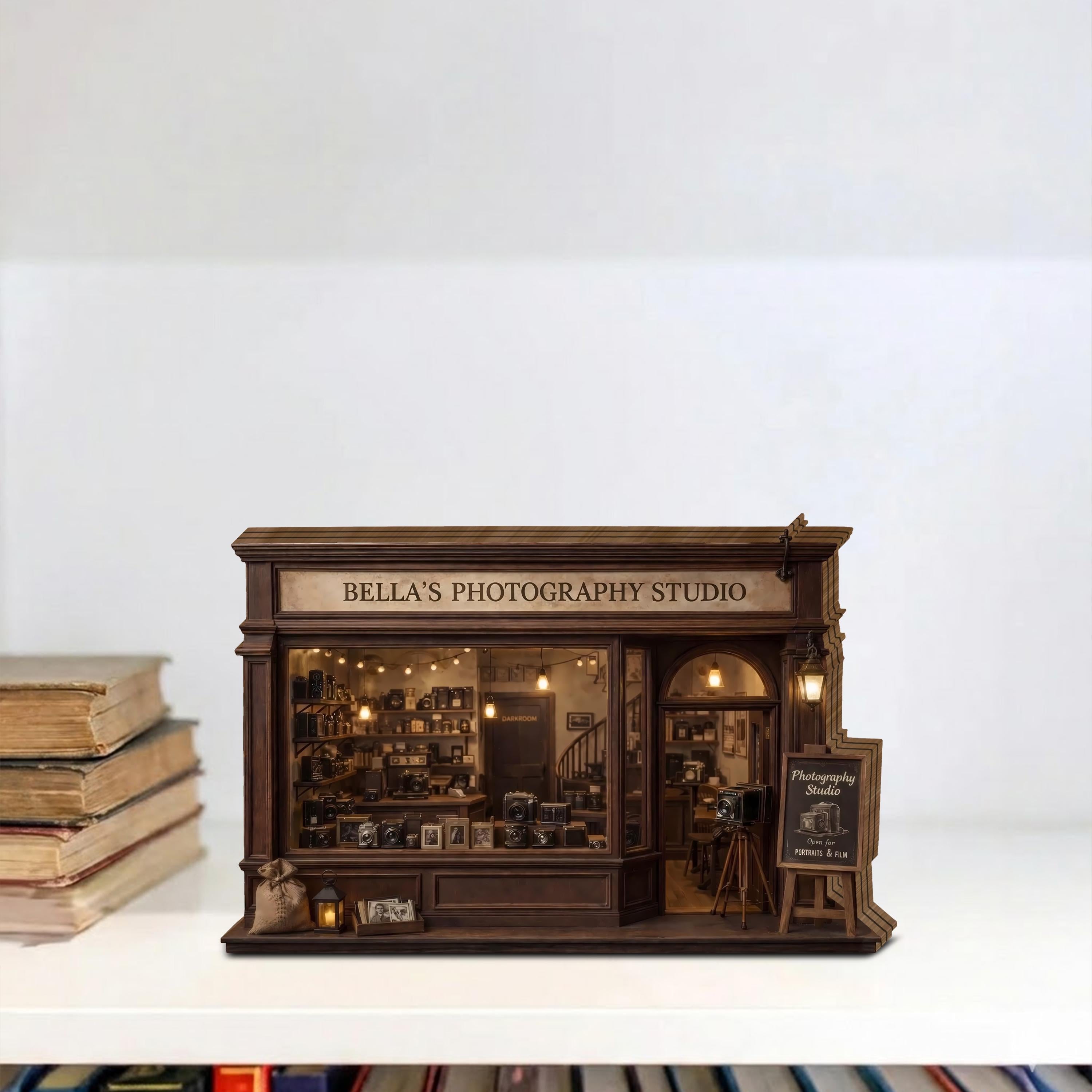Photography Studio Miniature Wooden Block, Vintage Camera Shop Decor, Personalized Studio Gift, Photographer Desk Display