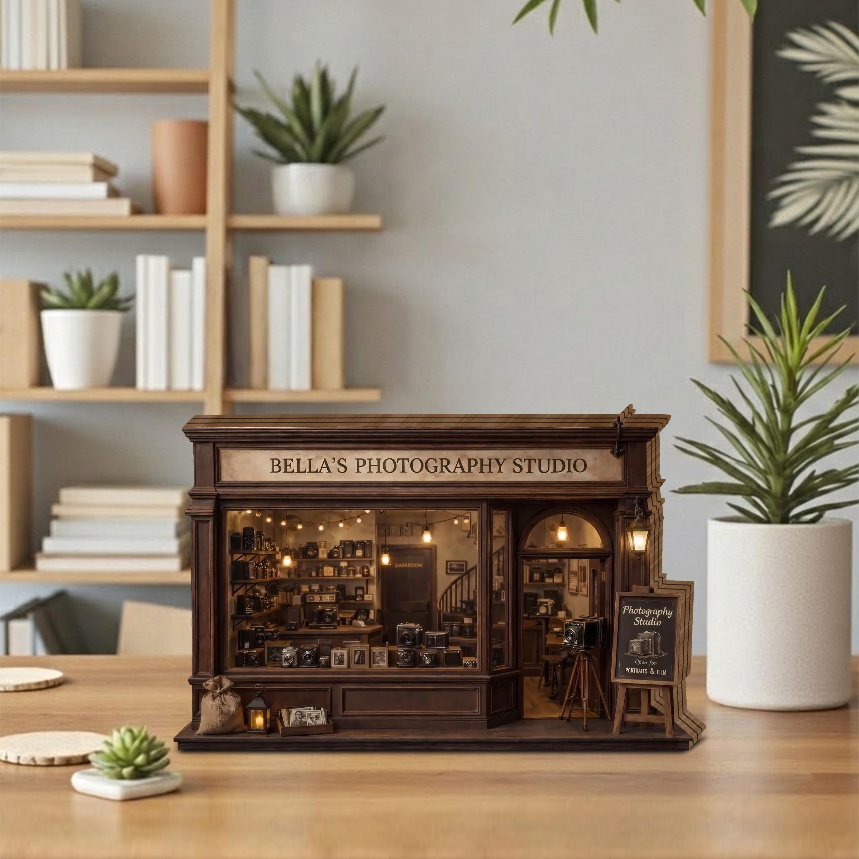 Photography Studio Miniature Wooden Block, Vintage Camera Shop Decor, Personalized Studio Gift, Photographer Desk Display
