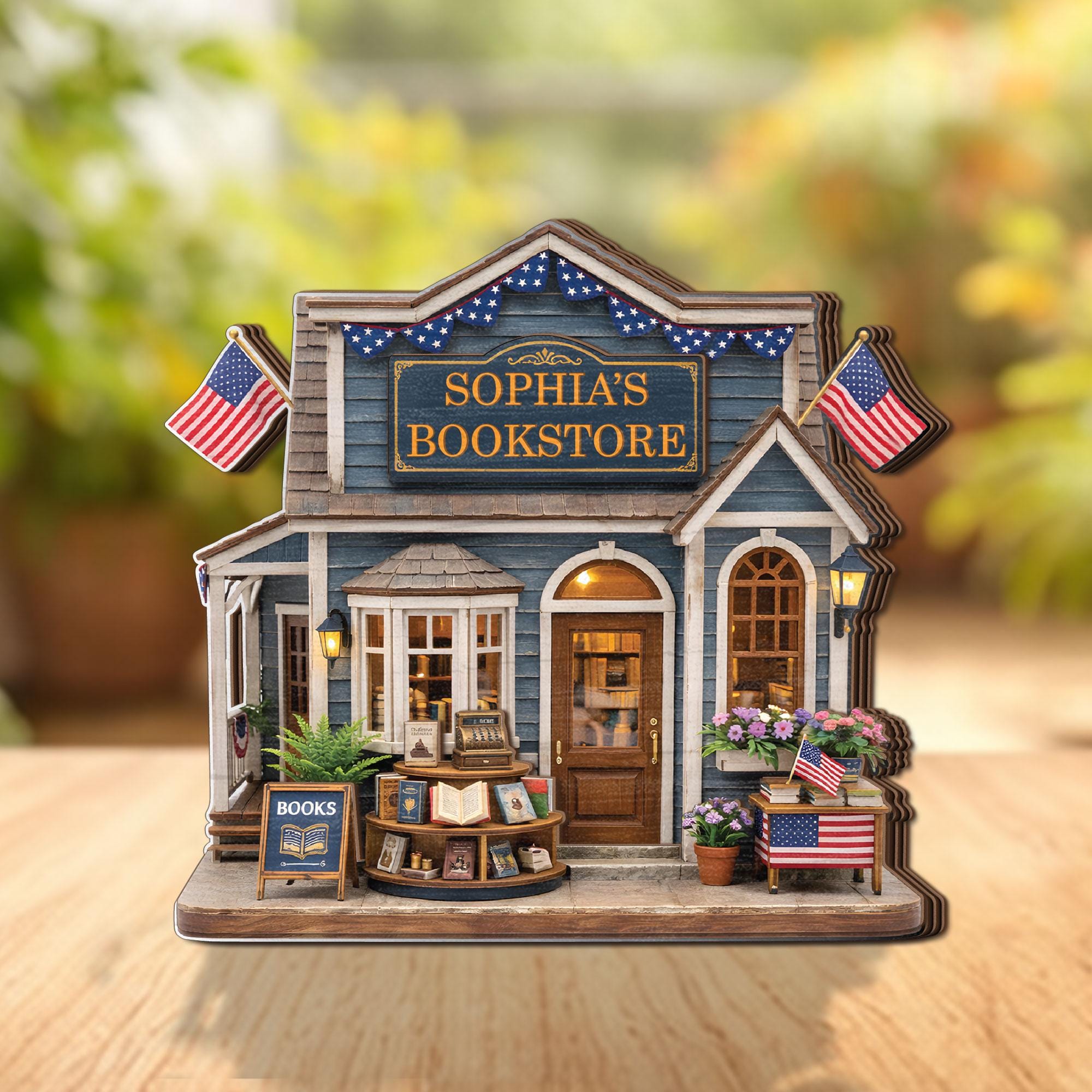 Personalized Bookstore Wooden Block Sign, Custom Book Shop Decor, Library Lover Gift, Reader Gift Idea, Cozy Bookstore Miniature Decor