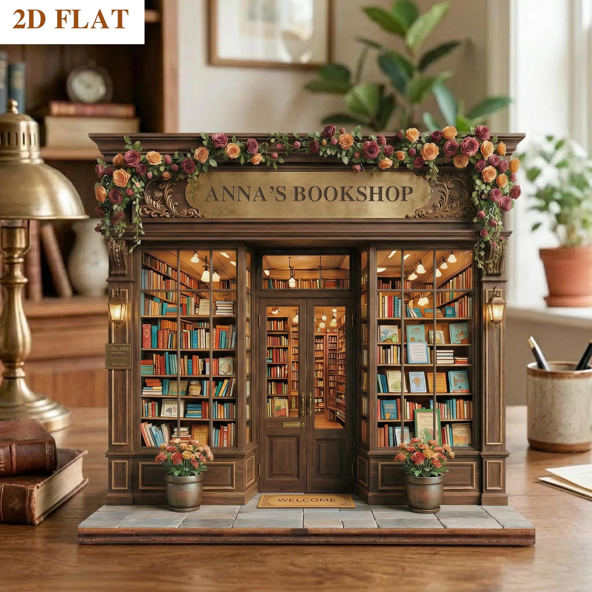 Personalized 2D Flat Bookshop Wooden Block, Custom Bookshelf Decor, Book Lover Gift