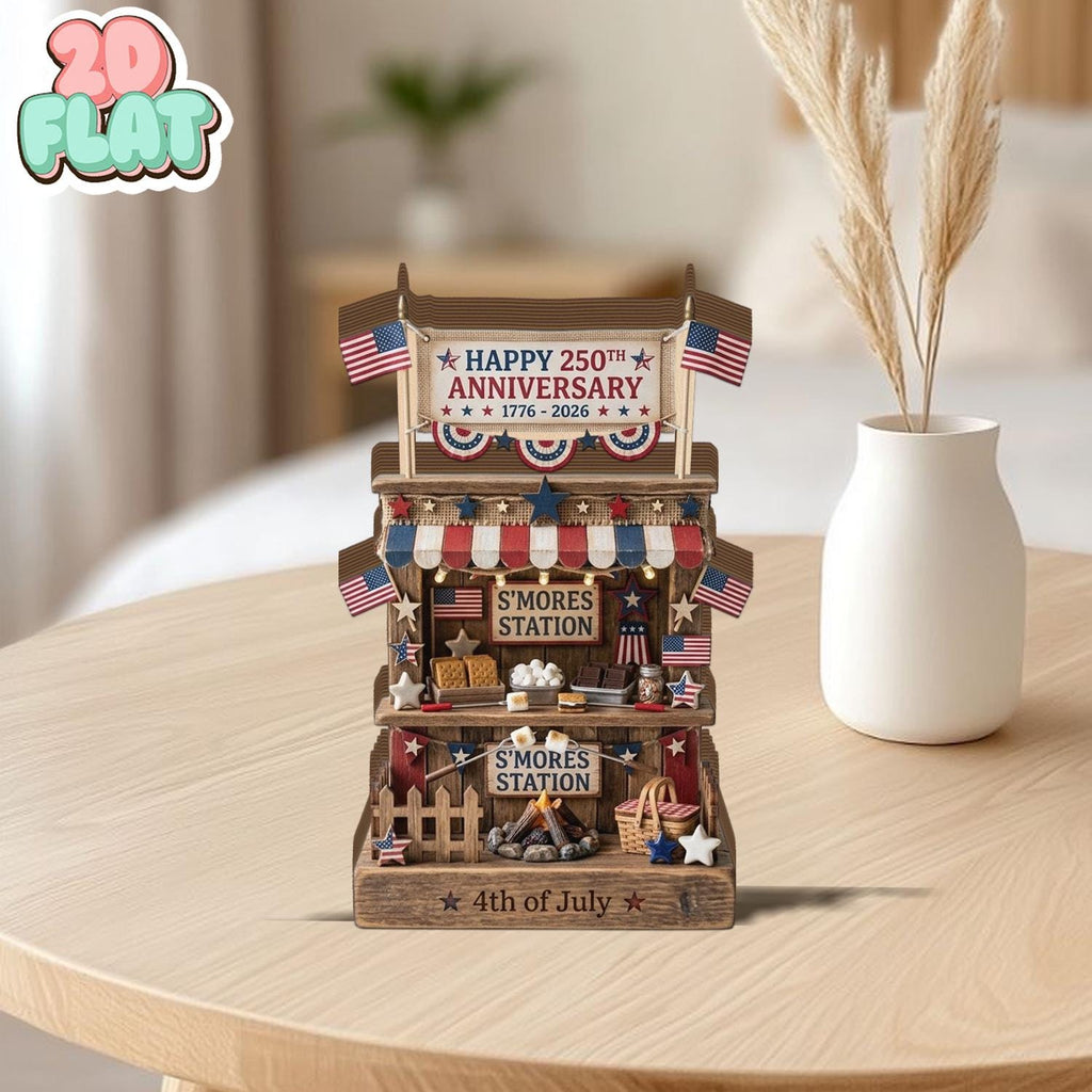Patriotic Smores Station 2D FLAT Wooden Block, 4th of July Decor, USA Celebration Display, Independence Day Party Decor, Summer Centerpiece