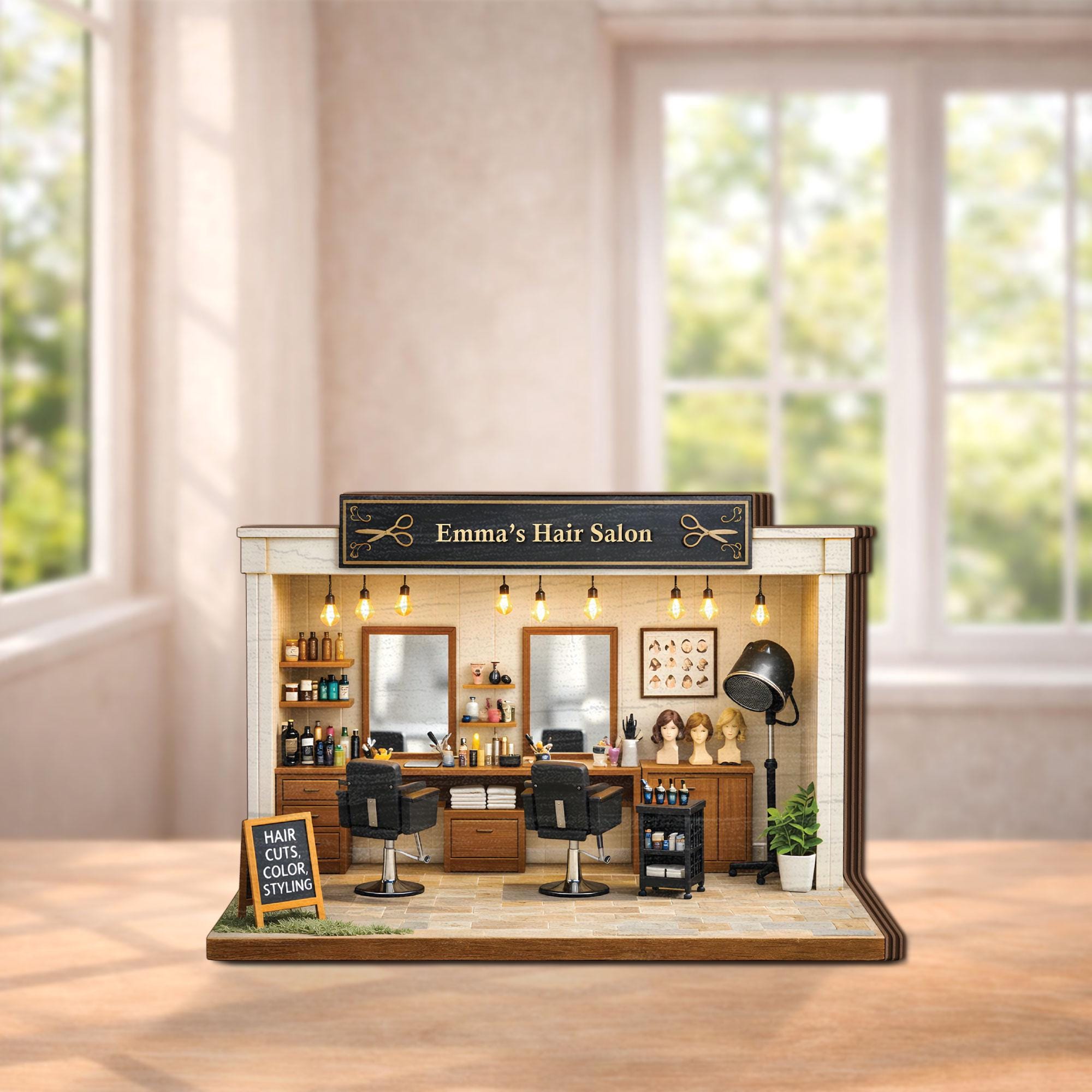 Personalized Hair Salon Wooden Block, Custom Beauty Shop Decor, Hair Stylist Gift, Custom Salon Owner Plaque, Mini Salon Shelf Sitter Decor