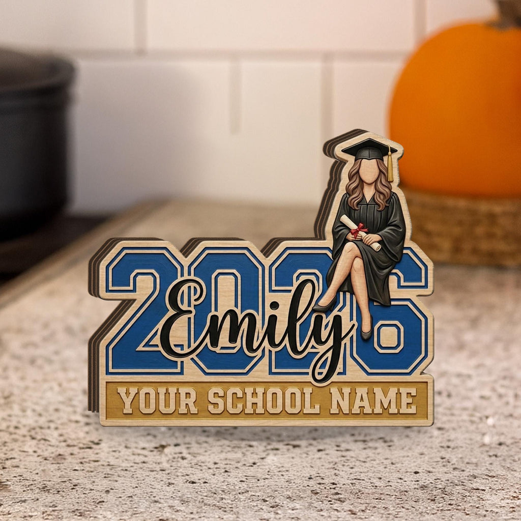 Personalized Graduation Wooden Block: Custom 2026 Desk Sign, Student Name, School Decor