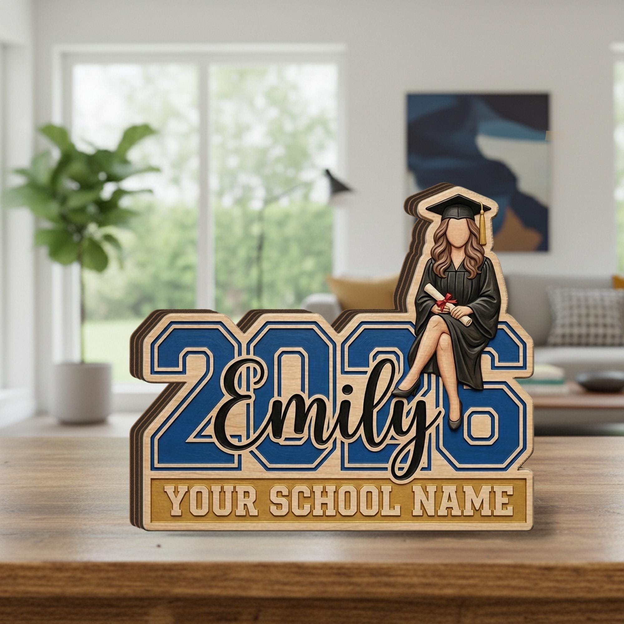 Personalized Graduation Wooden Block: Custom 2026 Desk Sign, Student Name, School Decor